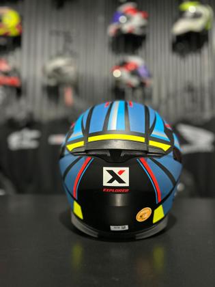 Imagem de Capacete ASX Explorer com óculos Fechado Moto Azul Amarelo Inmetro