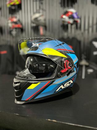 Imagem de Capacete ASX Explorer com óculos Fechado Moto Azul Amarelo Inmetro