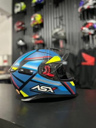 Imagem de Capacete ASX Explorer com óculos Fechado Moto Azul Amarelo Inmetro
