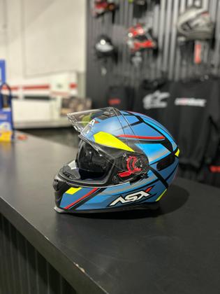 Imagem de Capacete ASX Explorer com óculos Fechado Moto Azul Amarelo Inmetro