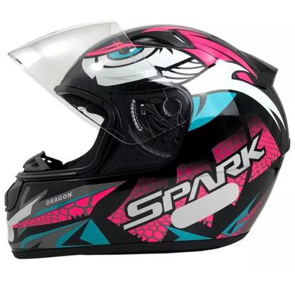 Imagem de Capacete Ebf Spark Dragon Preto Rosa Com Narigueira Mais Viseira Cristal