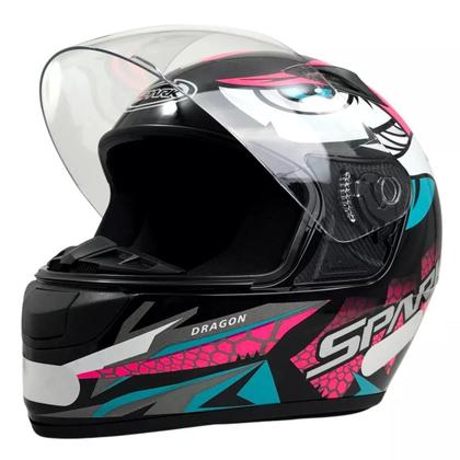 Imagem de Capacete Ebf Spark Dragon Preto Rosa Mais Viseira Fumê e Camaleão