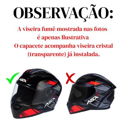 Imagem de Capacete Fechado ASX City Start Preto Vermelho Cinza Masculino Feminino Unisex Com Viseira Cristal Original Esportivo Urbano