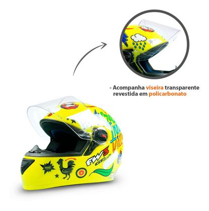 Imagem de Capacete Fechado Moto Com Narigueira Gtn Masculino Stickers Variados Amarelo Resistente Tamanho 56 Fw3