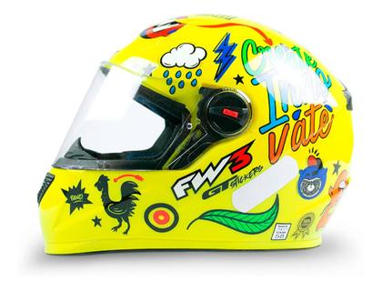 Imagem de Capacete Fechado Moto Com Narigueira Gtn Masculino Stickers Variados Amarelo Resistente Tamanho 56 Fw3