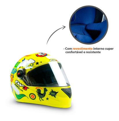 Imagem de Capacete Fechado Moto Com Narigueira Gtn Masculino Stickers Variados Amarelo Resistente Tamanho 56 Fw3