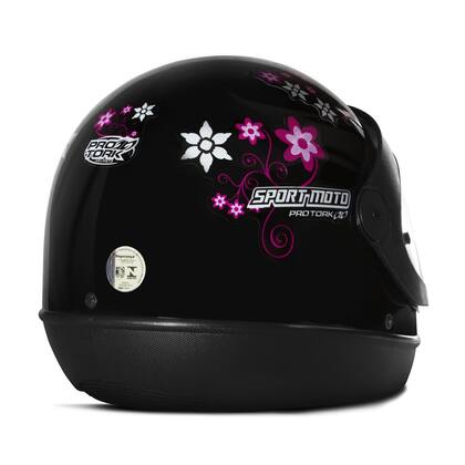 Imagem de Capacete Fechado Moto Protork Feminino Sport Preto Flores Tamanho 58