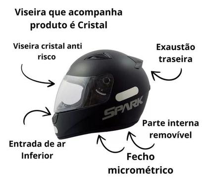 Imagem de Capacete Fechado Spark Ebf Classico Moto Preto Fosco