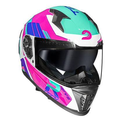 Imagem de Capacete Feminino Race Tech Volt Track Branco e Rosa Brilhante Com Óculos Interno