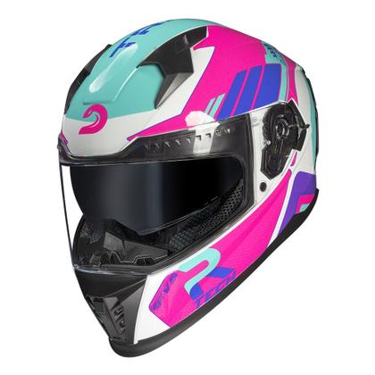 Imagem de Capacete Feminino Race Tech Volt Track Branco e Rosa Brilhante Com Óculos Interno