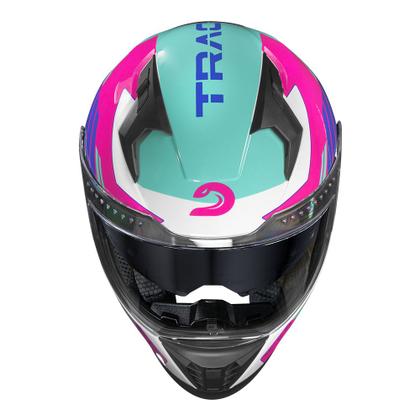 Imagem de Capacete Feminino Race Tech Volt Track Branco e Rosa Brilhante Com Óculos Interno