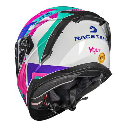 Imagem de Capacete Feminino Race Tech Volt Track Branco e Rosa Brilhante Com Óculos Interno