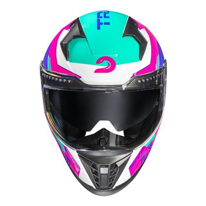 Imagem de Capacete Feminino Race Tech Volt Track Branco e Rosa Brilhante Com Óculos Interno