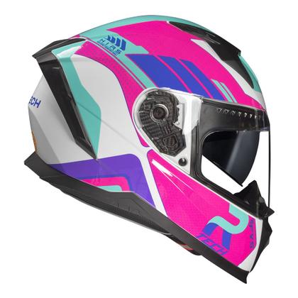 Imagem de Capacete Feminino Race Tech Volt Track Branco e Rosa Brilhante Com Óculos Interno