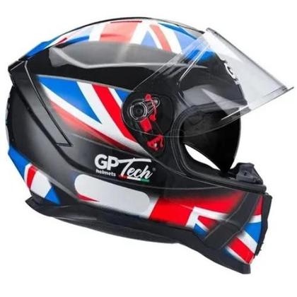 Imagem de Capacete Gp Tech V128 Com Viseira Solar  UK Reino Unido Azul  Vermelho 56 Brilho