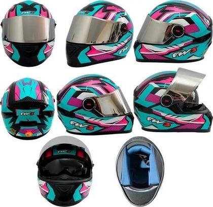 Capacete Integral Fw3 Gtx Fox Azul Tifany Com Oculos Interno