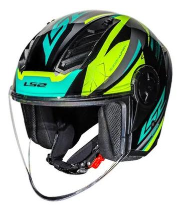 Imagem de Capacete LS2 Aberto Airflow 2 Draze Preto Amarelo e Verde Masculino e Feminino