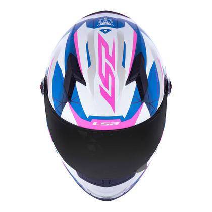 Imagem de Capacete LS2 FF358 Draze Branco Azul e Rosa Brilhante Masculino e Feminino Fechado