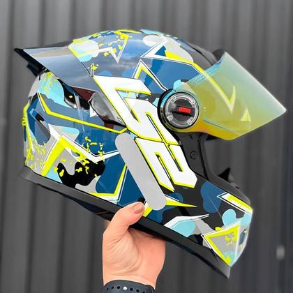 Imagem de Capacete ls2 ff358 s camo blue yellow azul amarelo brilho