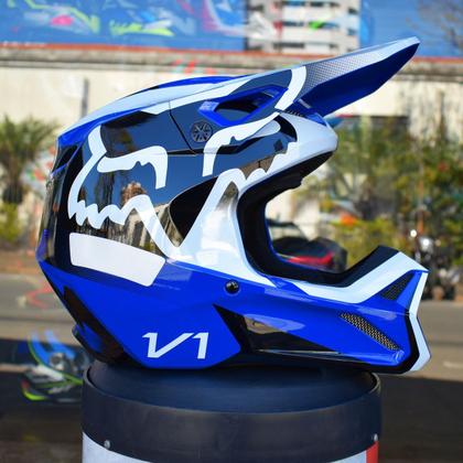 Capacete Moto Cross Trilha Off Road Fox Mx V1 Leed Azul - Capacete