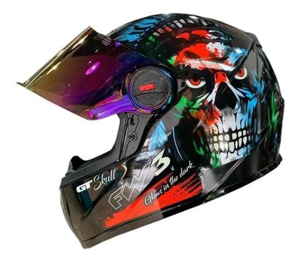 Imagem de Capacete Moto Fw3 Caveira Viseira Cristal Fumê E Camaleão 56