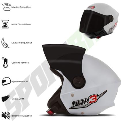 Imagem de Capacete New Liberty 3 Three Viseira Fumê Moto Aberto Pro Tork Segurança Proteção Adulto