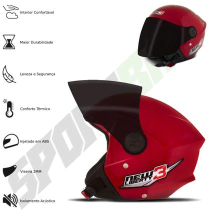 Imagem de Capacete New Liberty 3 Three Viseira Fumê Moto Aberto Pro Tork Segurança Proteção Adulto