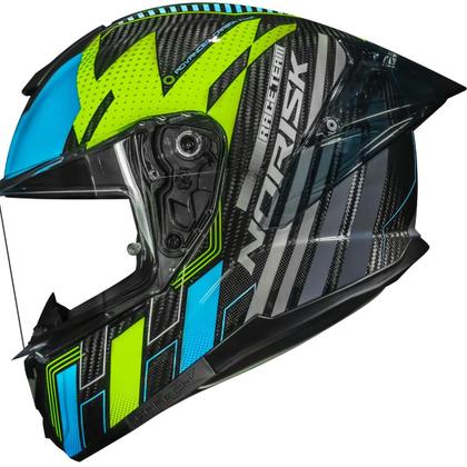Imagem de Capacete Norisk Carbon R Azul Amarelo Pinlock Viseira Fumê