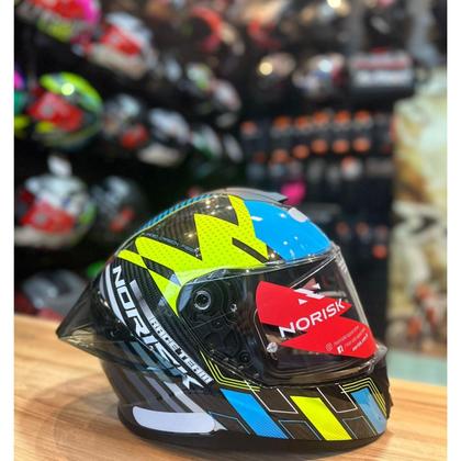 Imagem de Capacete Norisk Carbon R Azul Amarelo Pinlock Viseira Fumê