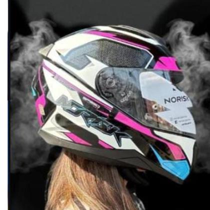 Imagem de Capacete Norisk Fechado Razor Speedmax Preto Branco Rosa