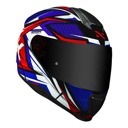 Imagem de Capacete Norisk Razor Sharp Azul Vermelho e Branco Mais Viseira Camaleão