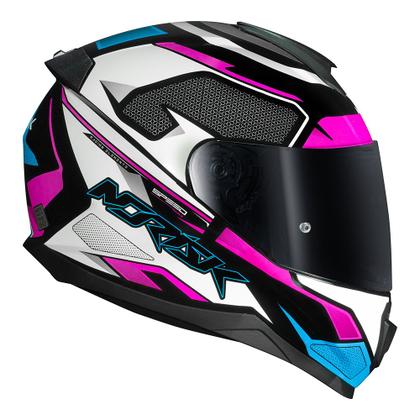 Imagem de Capacete Norisk Razor Speed Max Branco Rosa e Azul Mais Viseira Fumê