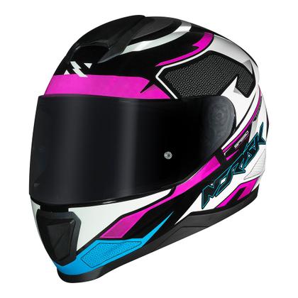 Imagem de Capacete Norisk Razor Speed Max Branco Rosa e Azul Mais Viseira Fumê