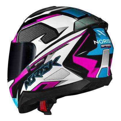 Imagem de Capacete Norisk Razor Speed Max Branco Rosa e Azul Mais Viseira Fumê