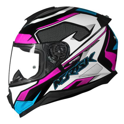 Imagem de Capacete Norisk Razor Speed Max Branco Rosa e Azul Mais Viseira Fumê