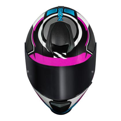 Imagem de Capacete Norisk Razor Speed Max Branco Rosa e Azul Mais Viseira Fumê