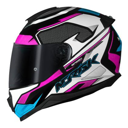 Imagem de Capacete Norisk Razor Speed Max Branco Rosa e Azul Mais Viseira Fumê