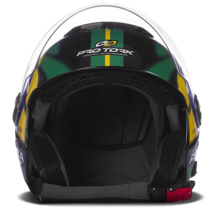 Imagem de Capacete Pro Tork New Atomic Aberto Patriota Bandeira do Brasil Preto com Sub Viseira Cristal