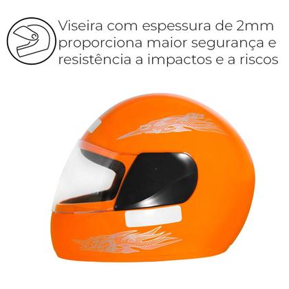 Imagem de Capacete ProTork Laranja Tamanho 56 Com Viseira Transparente Revestimento De Proteção EPS Forro Com Espuma Densidade 28