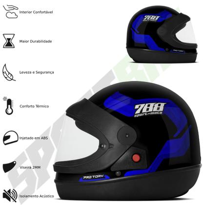 Imagem de Capacete Sport Moto 788 Automático Feminino Masculino Fechado Pro Tork