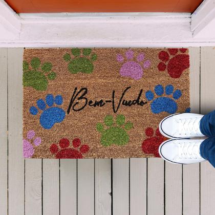Imagem de Capacho de Fibra de Coco Pvc Pintado Bem-vindo Patas 40cm X 60cm Colorido