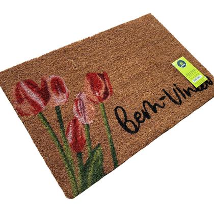 Imagem de Capacho de Fibra de Coco Pvc Pintado Bem Vindo Tulipas 40cm X 60cm