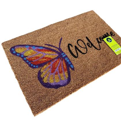 Imagem de Capacho de Fibra de Coco Pvc Pintado Welcome Borboleta 40cm X 60cm