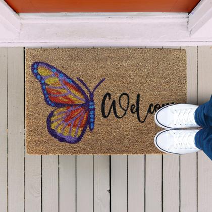 Imagem de Capacho de Fibra de Coco Pvc Pintado Welcome Borboleta 40cm X 60cm