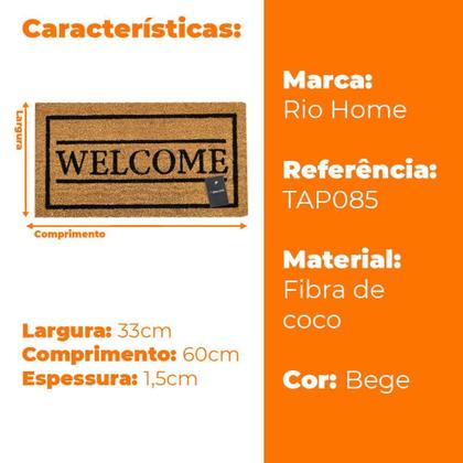 Imagem de Capacho de Porta Fibra de Coco 33x60cm - Rio Home