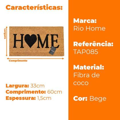 Imagem de Capacho de Porta Fibra de Coco 33x60cm - Rio Home