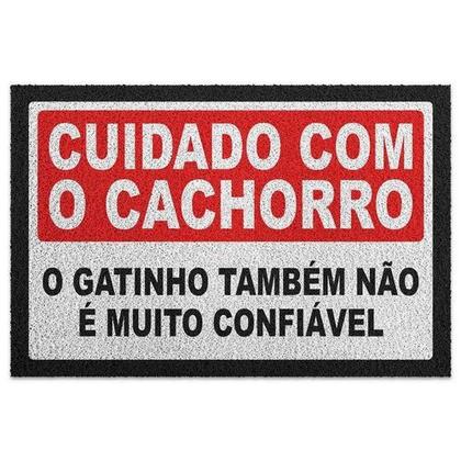 Imagem de Capacho Em Vinil Cuidado Com O Cachorro E O Gato