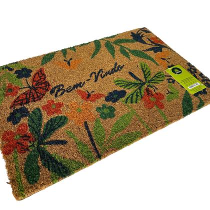 Imagem de Capacho Fibra Coco Pvc Pintado Welcome Folhas 02 40cm X 60cm