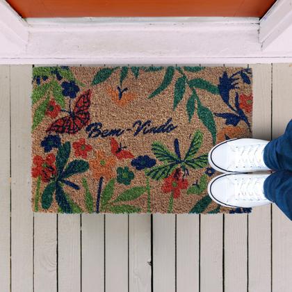 Imagem de Capacho Fibra Coco Pvc Pintado Welcome Folhas 02 40cm X 60cm