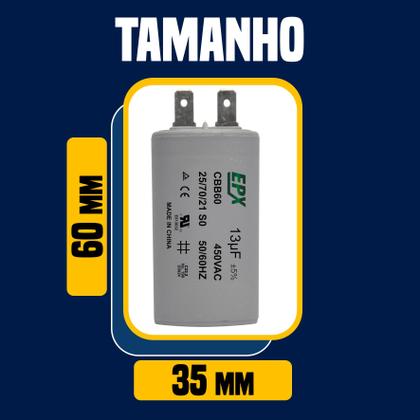 Imagem de Capacitor Permanente 13uF 440/450Vac EPX com Terminal Duplo